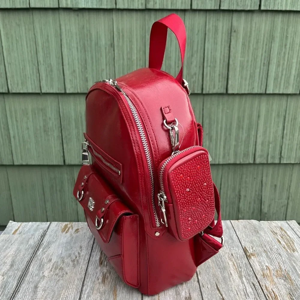 Madden Faux Leather Dome Ring Backpack Red Purse Bag